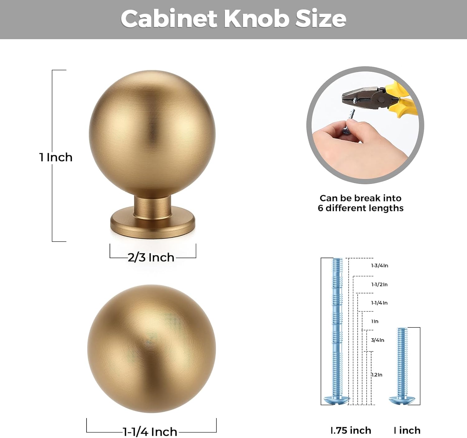 12 Pack Champagne Bronze Cabinet Knobs, Round Ball Drawer Knobs for Cabinets and Dressers, 1" Diameter