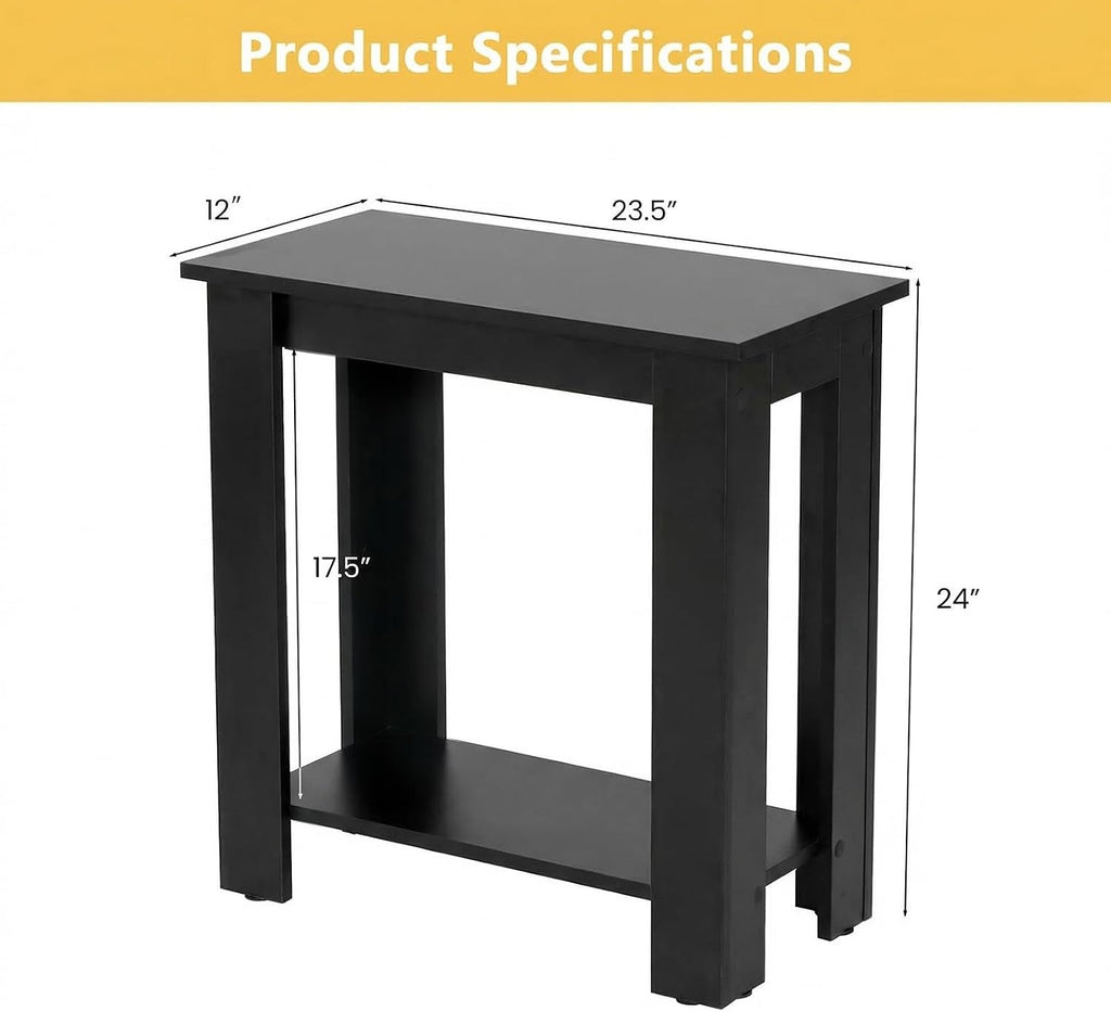 GOFLAME 24” Side Table, 2-Tier Rectangular End Table with Storage Shelf, Multipurpose Night Stand for Bedroom, Living Room, Black