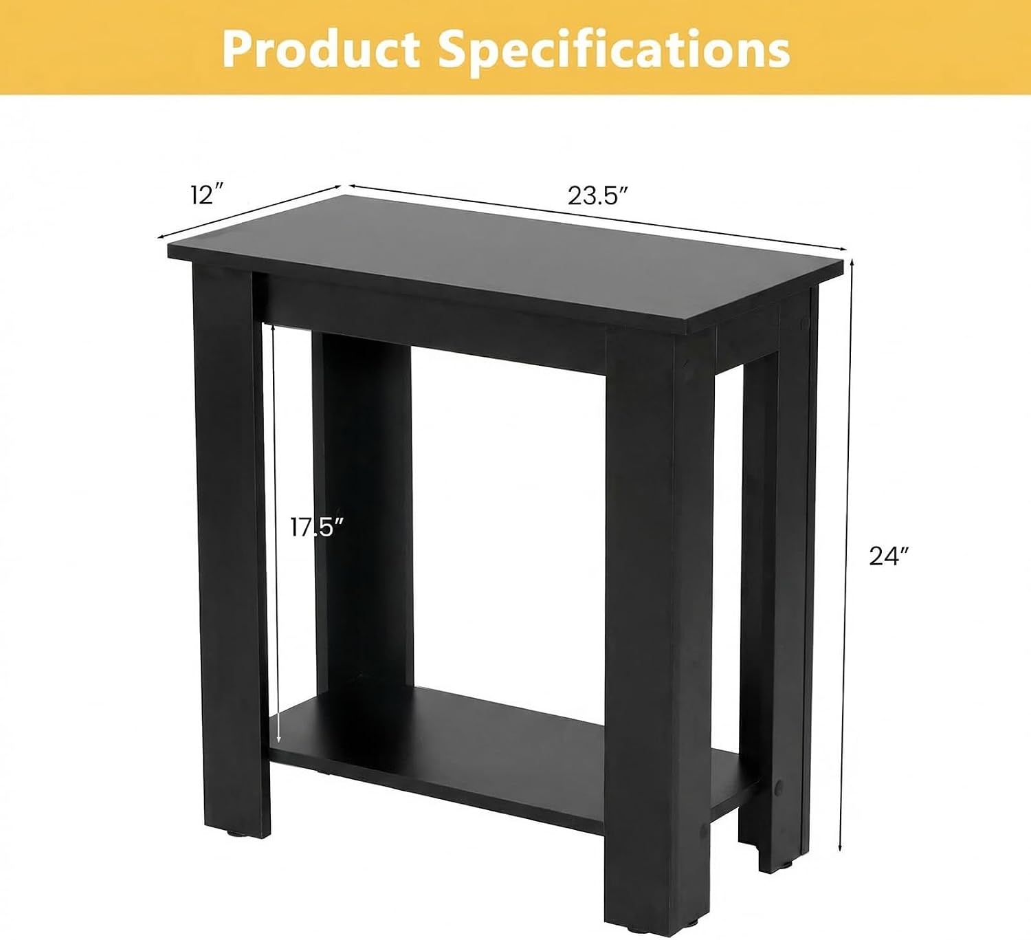GOFLAME 24” Side Table, 2-Tier Rectangular End Table with Storage Shelf, Multipurpose Night Stand for Bedroom, Living Room, Black