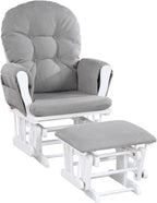 Mason Glider and Ottoman - White Wood, Oyster Fabric Comfort for Nursery or Living Space