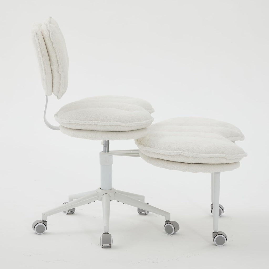 Cross Legged Office Chair with Wheels–360°Swivel Meditation Chair, Adjustable Height Yoga Office Chair for Adults, Ergonomic Kneeling Chair with Back Support for ADHD,Teddy Fabric Ivory