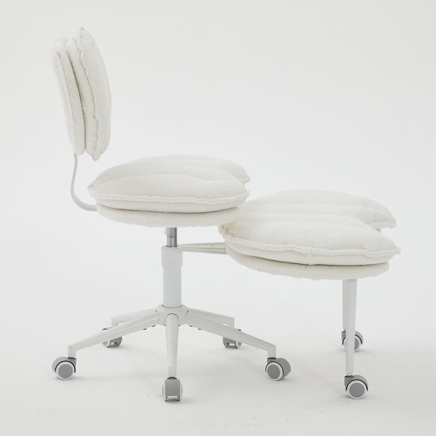 Cross Legged Office Chair with Wheels–360°Swivel Meditation Chair, Adjustable Height Yoga Office Chair for Adults, Ergonomic Kneeling Chair with Back Support for ADHD,Teddy Fabric Ivory