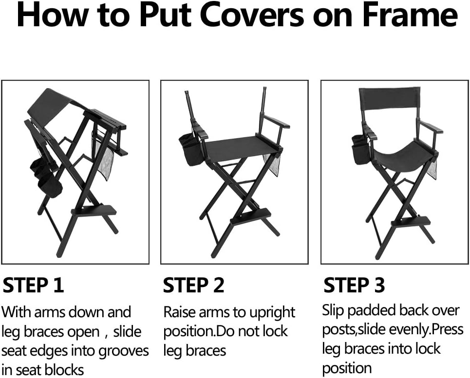 mefeir 31" Height Tall Directors Chairs, Folding Artist Makeup with Replacement Cover, Storage Side Bags, Footrest, Support 250 lbs, Solid Hardwood & Polyester Black Canvas