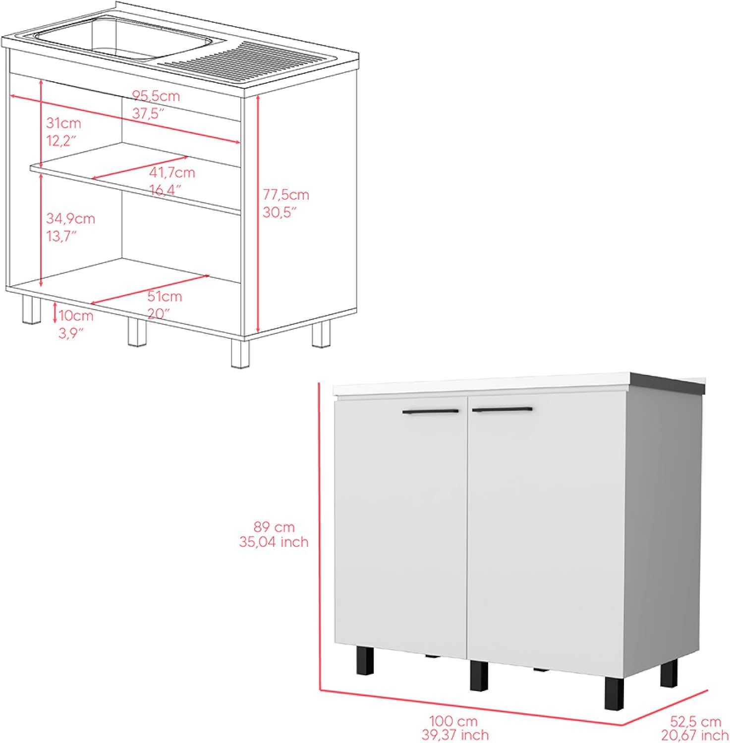 Utility Sink Cabinet Burwood, Kitchen, White