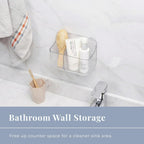 No-Drill Wall Storage Basket – 2-Compartment Clear Acrylic Organizer Bin with Strong Adhesive, Easy to Install & Remove, Waterproof Shelf for Kitchen, Bathroom, Cabinet – Sandra Series
