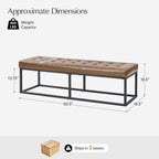60.5" Faux Leather Bench with Button Tufted Seat, Mid-Century Modern Upholstered End of Bed Bedroom Benches, Oversized Entryway & Dining Room Ottoman with Metal Base, Camel