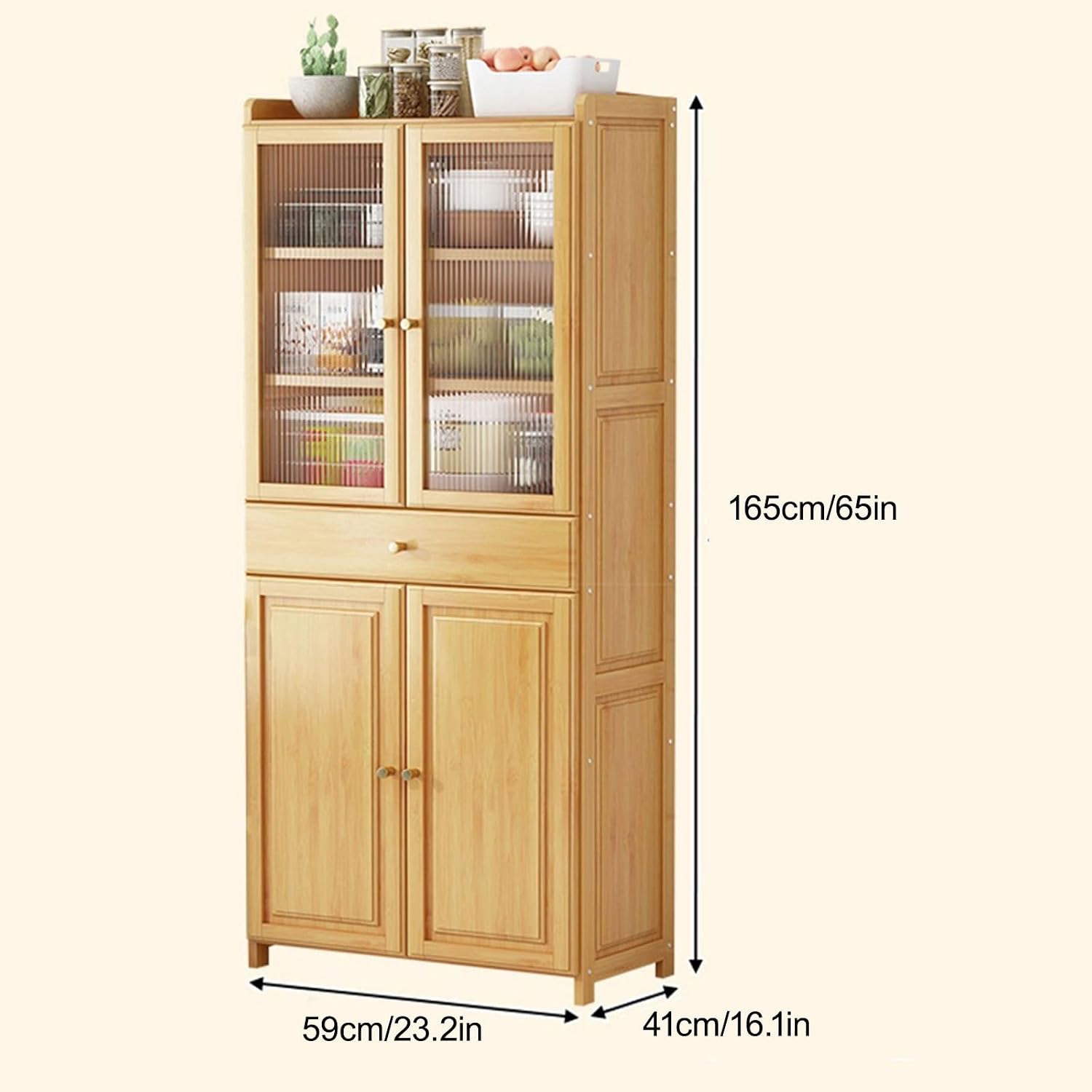 Tall Freestanding Food Storage Cabinet, Kitchen Pantry Storage Cabinet with Drawer, with Adjustable Shelves & Barn Doors, for Dining Room, Living Room(Yellow)