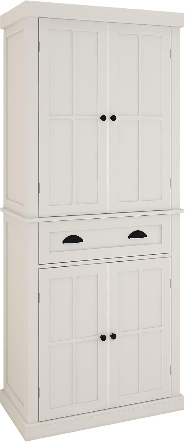71" Pantry Cabinet, Freestanding Tall Cupboard Storage Cabinet with a Drawer,Tall Kitchen Pantry with 4 Doors and 2 Adjustable Shelves, for Living Room, Dining Room