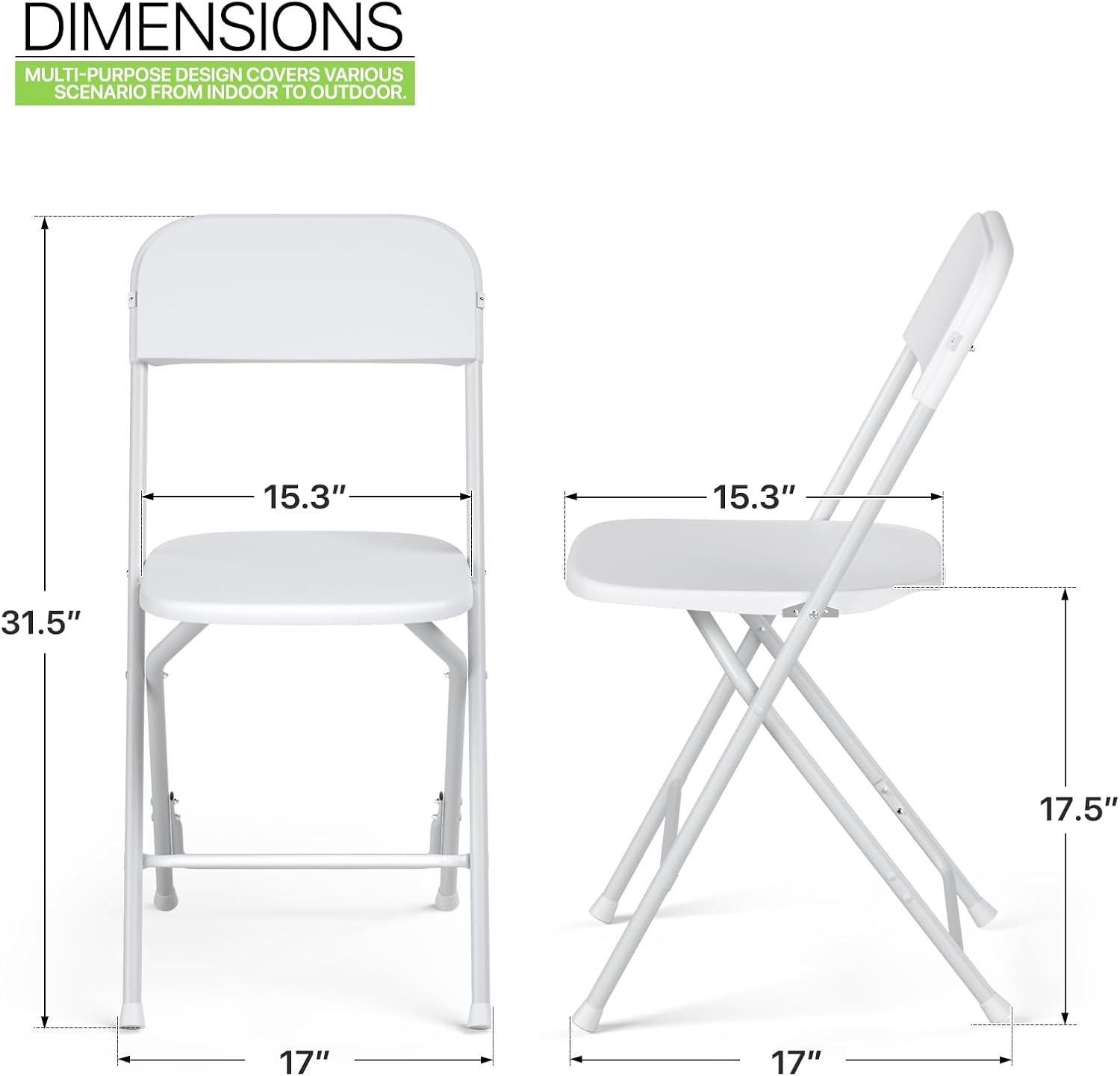Magshion Plastic Folding Chairs 4 Pack White Foldable Dinning Chairs for Wedding Parties Event Outdoor Indoor Lightweight Chair 330lbs Capacity