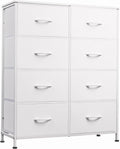 WLIVE Fabric Dresser for Bedroom, Tall Dresser with 8 Drawers, Storage Tower with Fabric Bins, Double Dressers, Chest of Drawers for Closet, Playroom, Dormitory, White