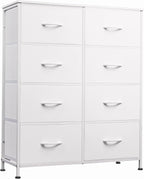WLIVE Fabric Dresser for Bedroom, Tall Dresser with 8 Drawers, Storage Tower with Fabric Bins, Double Dressers, Chest of Drawers for Closet, Playroom, Dormitory, White