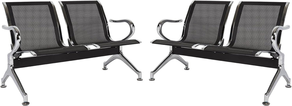 kinbor Waiting Room Chairs - Black Waiting Room Bench Set of 2, Office Guest Reception Chairs with Back, Lobby Bench Seat for Offices Airports Clinics Salons