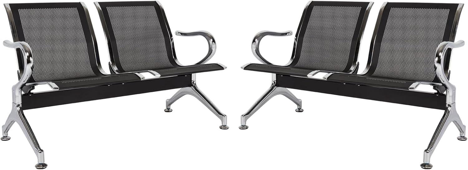 kinbor Waiting Room Chairs - Black Waiting Room Bench Set of 2, Office Guest Reception Chairs with Back, Lobby Bench Seat for Offices Airports Clinics Salons