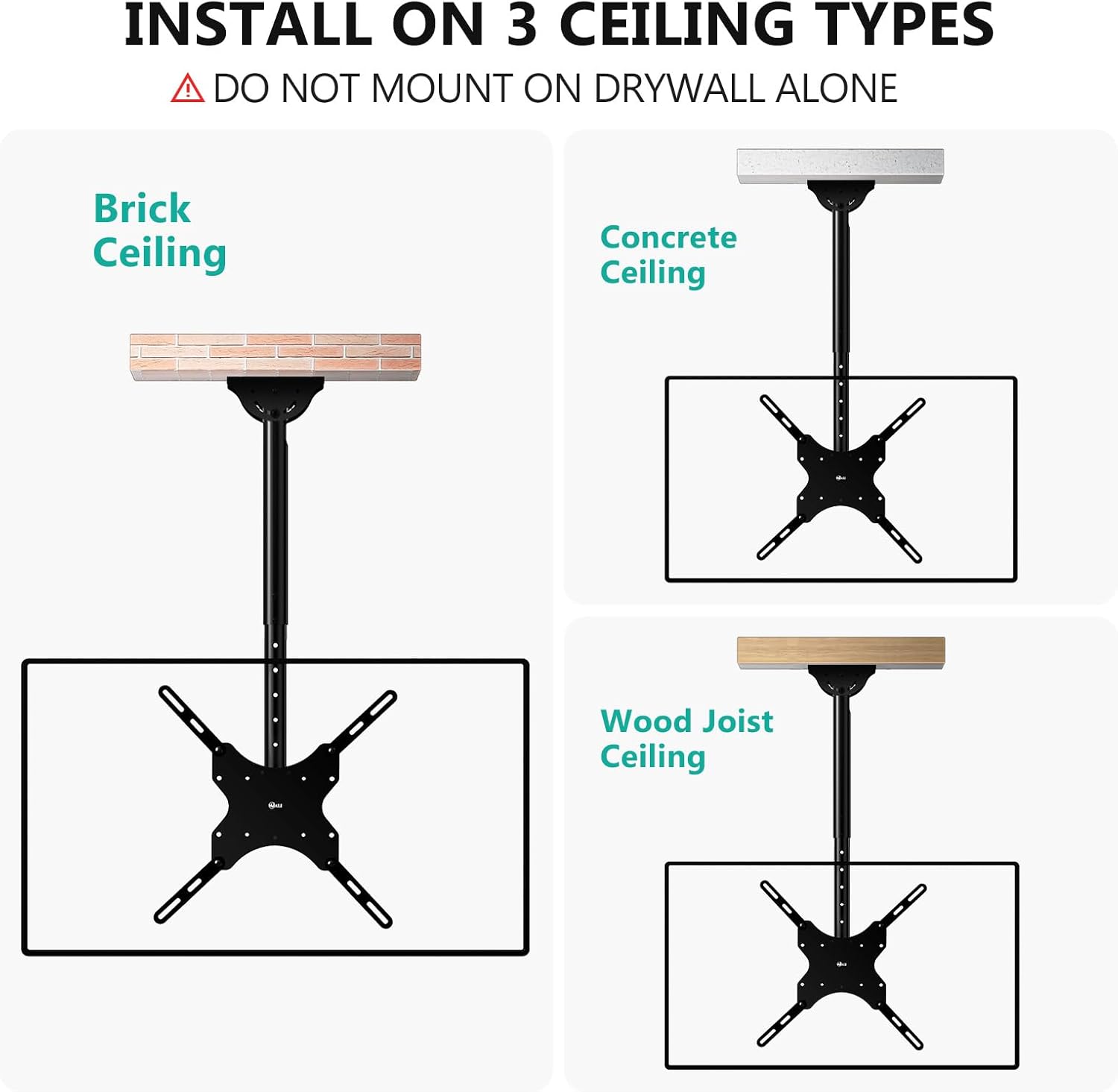 WALI Ceiling TV Mount for 26-65 Inch LCD LED OLED 4K TVs, Hanging Pole Ceiling Mount TV Bracket Up Down, TV Ceiling Mounts for Gym Patio Gazebo, up to 110 lbs, Max VESA 400x400mm (CM2665), Black