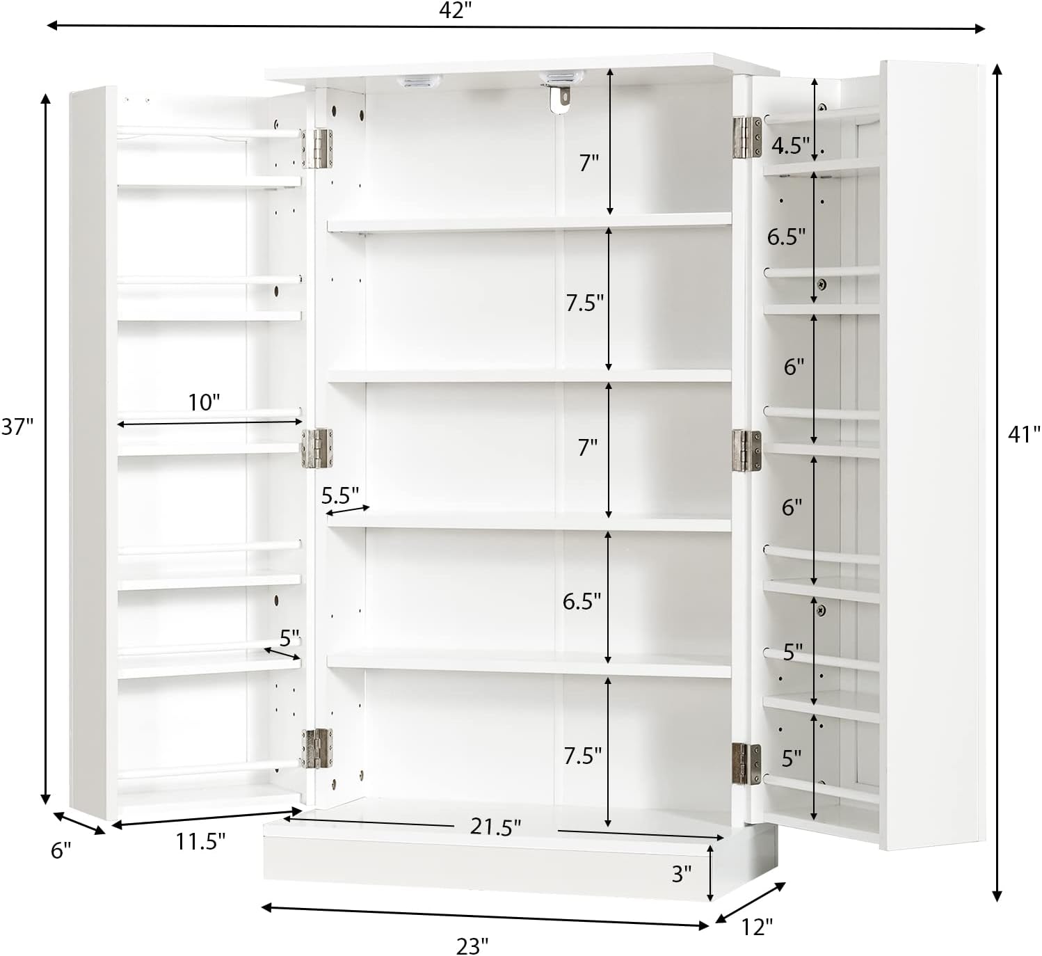 Tangkula Kitchen Pantry Cabinet, 17-Tier Buffet Sideboard with 2 Doors and 6 Adjustable Shelves, Kitchen Storage Cabinet, Space Saving Cupboard for Dining Room Living Room, 23 x 12 x 41 Inch (White)