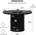 47" Round Dining Table for 6 with Storage (Table Only), Sleek Black Wood Grain, Modern Fluted Ribbed Pedestal, Hidden Cabinet & Lazy Susan, Minimalist Design