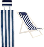 Patio Chair Replacement Fabric, Folding Sling Chair Replacement Fabric with Pillowcase, Blue and White Stripes Patio Chair Sling Replacement for Home Beach Balcony Style 1