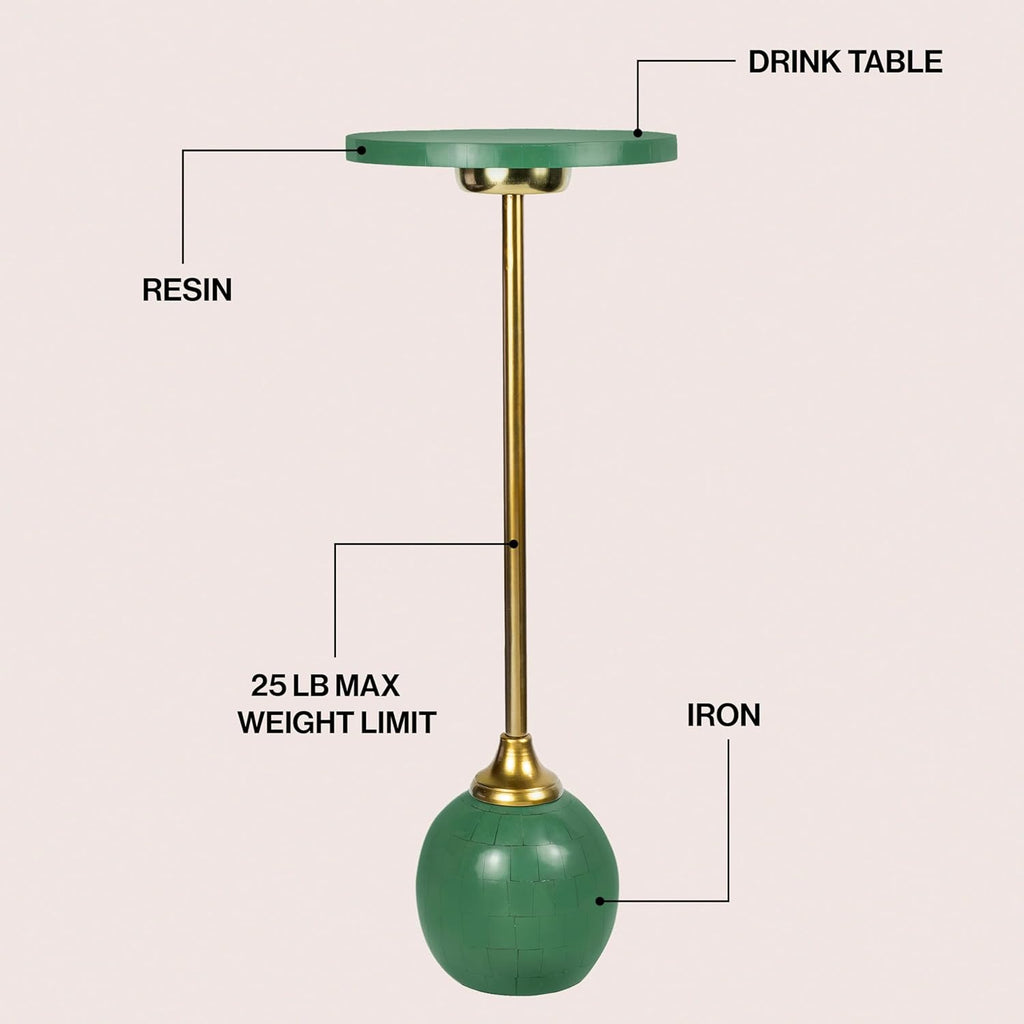 JONATHAN Y Evelyn Contemporary 26" Iron Round Drink Table, Martini Cocktail Accent for Small Spaces with Geometric Ball Base and Candlestick Leg, Green and Gold END1005C
