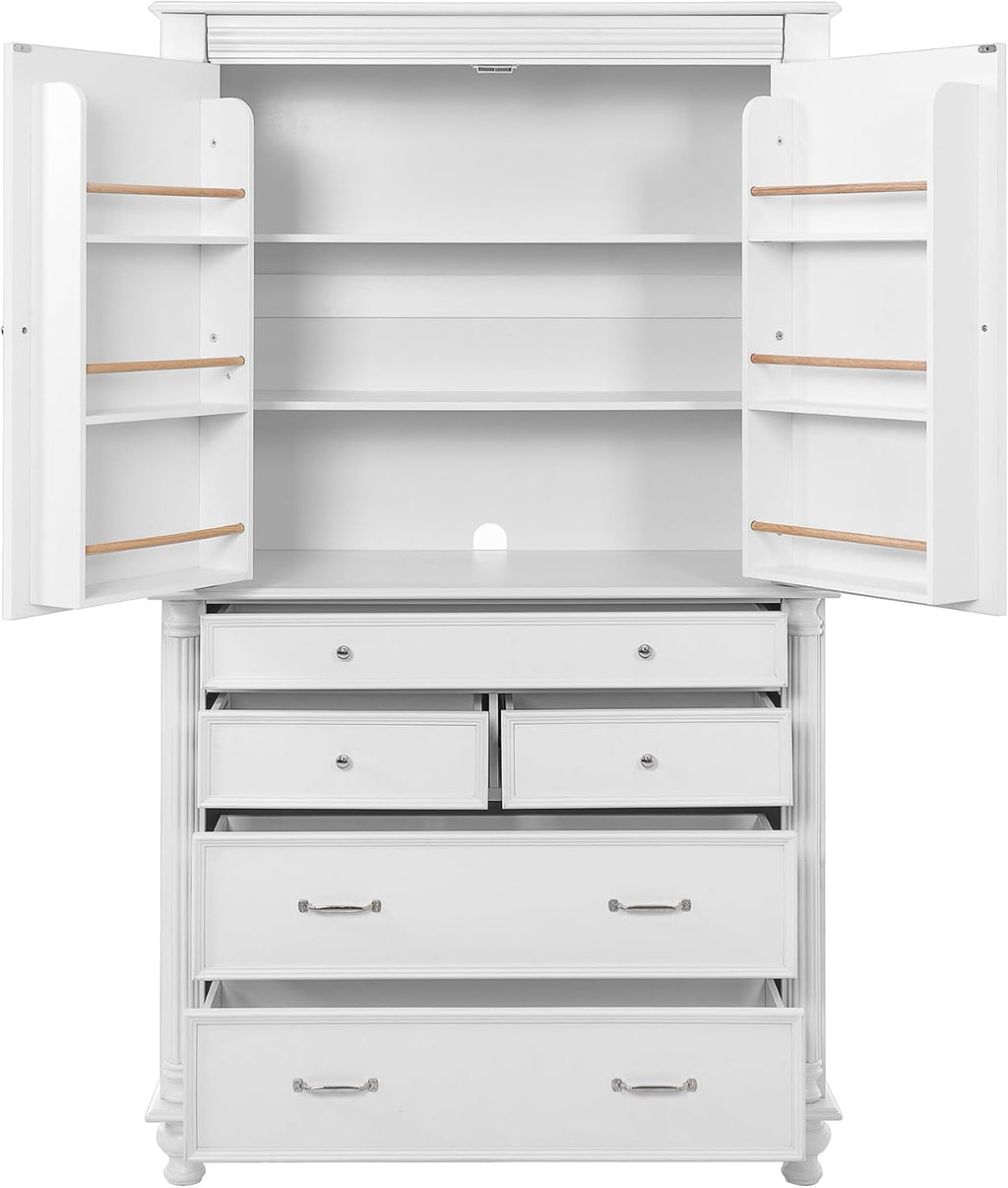 LUMISOL 77" Kitchen Pantry Cabinet with Storage, Storage Cabinet with 5 Drawers and 6 Door Shelves,Pantry Cabinet with Microwave Shelf and Adjustable Shelf, Freestanding Cupboard for Kitchen, White