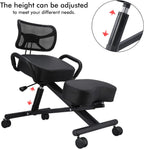 Ergonomic Height Adjustable Breathable Kneeling Chair Back Support Kneeling Chair with Leather Cushion Comfortable Mesh Backrest, Spine Alignment Support