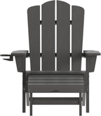 Flash Furniture Newport Adirondack Cup Holder and Pull Out Ottoman, All-Weather HDPE Indoor/Outdoor Lounge Chair, Set of 2, Gray