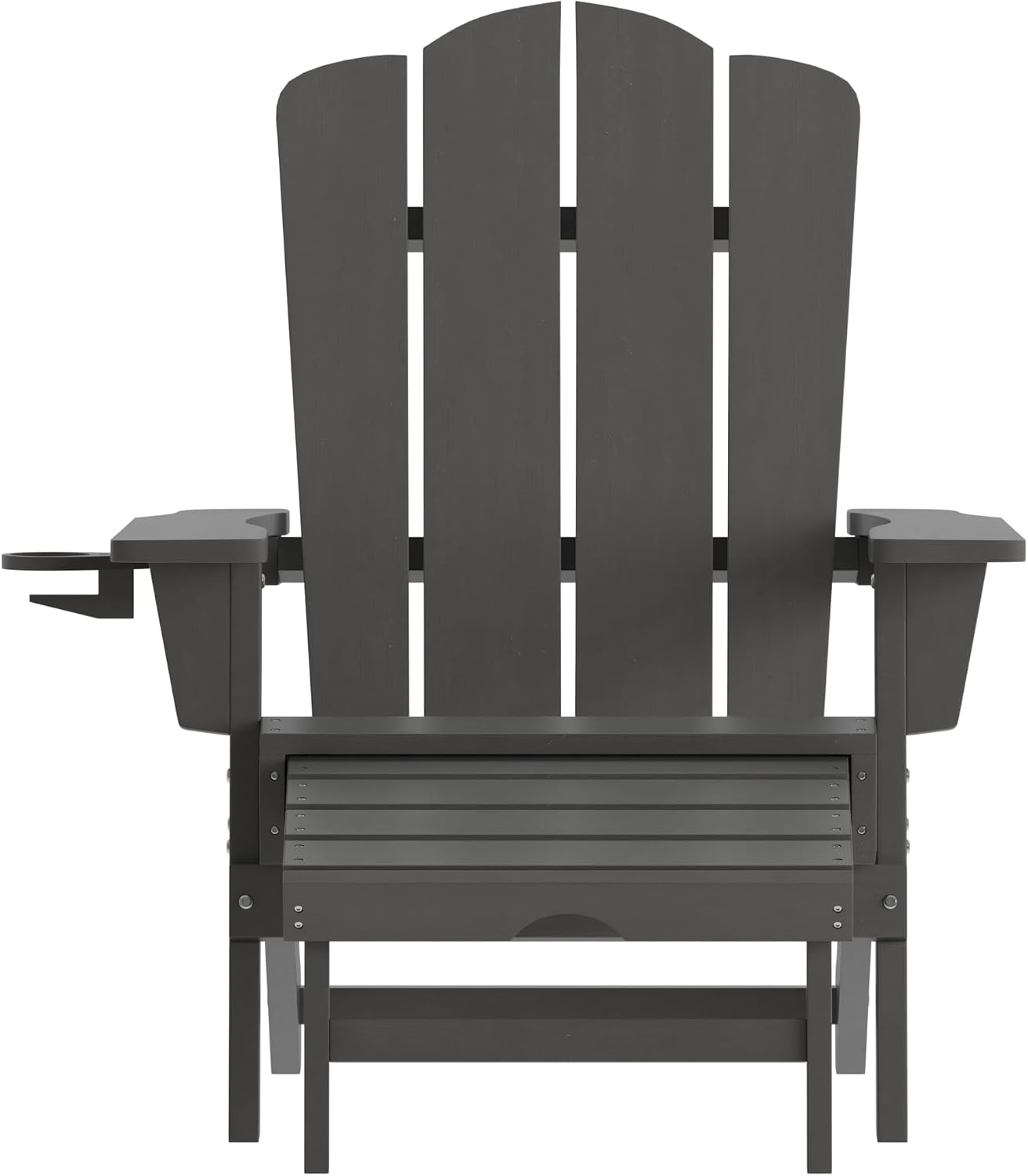 Flash Furniture Newport Adirondack Cup Holder and Pull Out Ottoman, All-Weather HDPE Indoor/Outdoor Lounge Chair, Set of 2, Gray