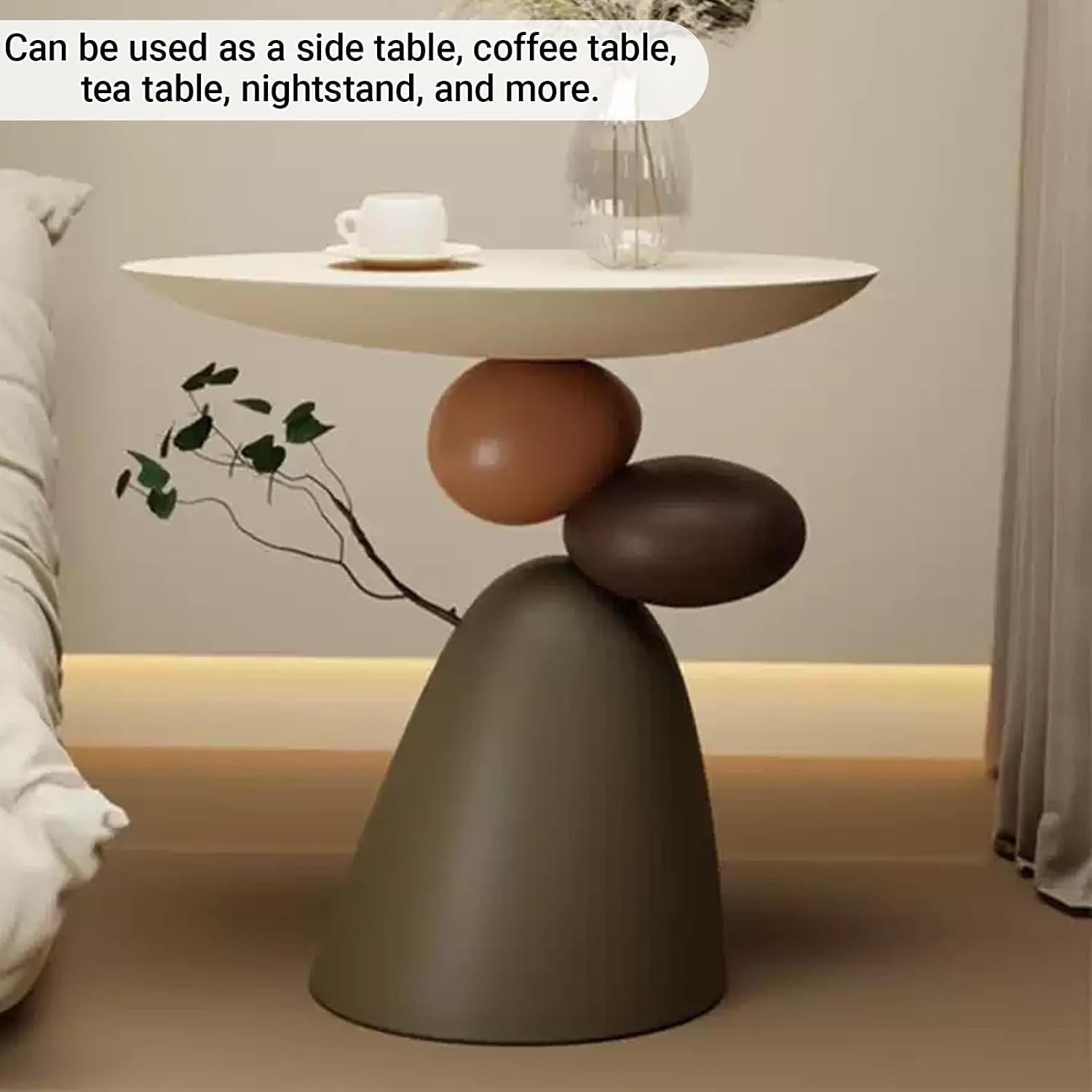 Resin Stone Side Table, Modern Sofa Accent Coffee Table for Living Room, Multifunctional Nightstand for Bedroom Hall Study, Sturdy End Table with 3 KG Load Capacity.(Black)