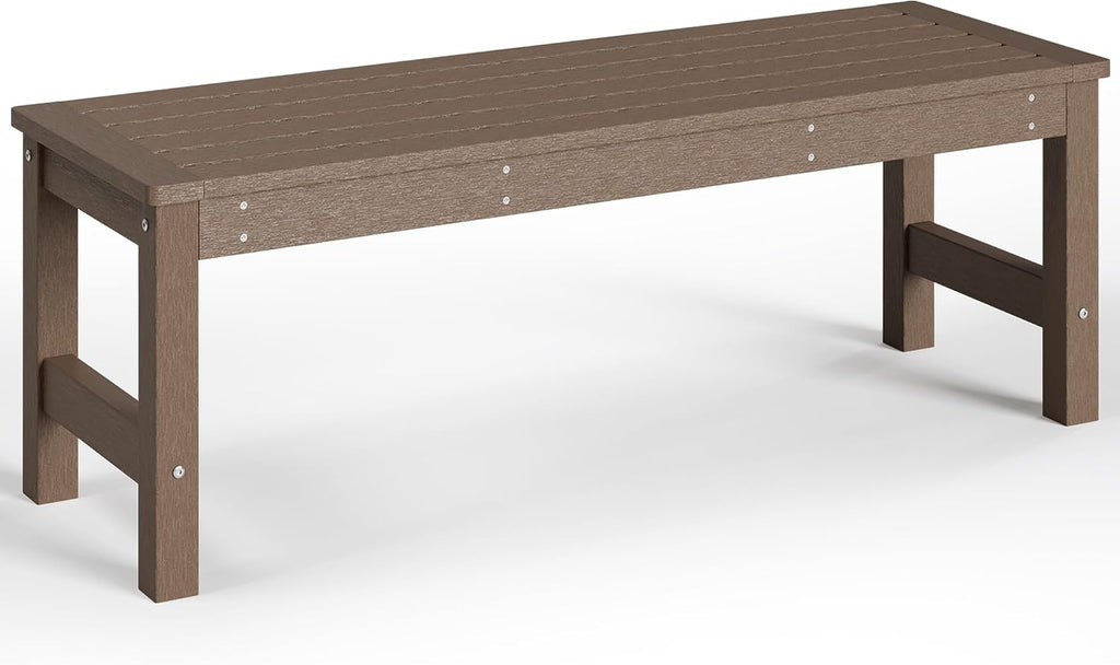48" Outdoor Bench, HDPE All-Weather 2-Person Backless Bench, Fade-Resistant Garden Bench for Patio, Porch & Park, Brown