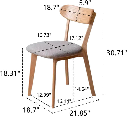 100% Solid Wood Dining Room Chairs - Practical Kitchen Chairs - Wood Chair for Dining Room, Kitchen (1, Natural Wood Grey Cushion)