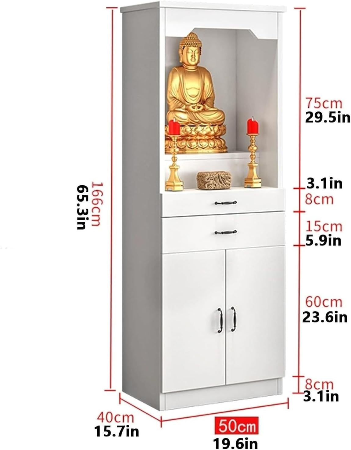 Meditation Altar Table with Storage – 31.5in Red Buddhist Shrine for Prayer & Relaxation, Decorative Prayer Stand Cabinet for Home Meditation & Spiritual Practices(Natural,50cm/19.6in)