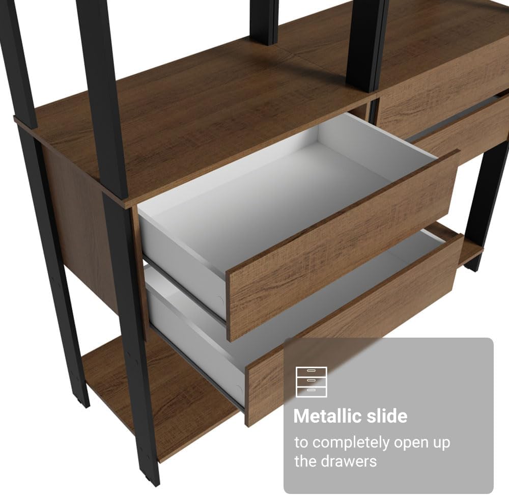 Madesa Kitchen Pantry Storage Rack with 4 Drawers and 6 Open Shelves 55" L Multiuse Modular Cabinet for Kitchen Organization - Black/Brown