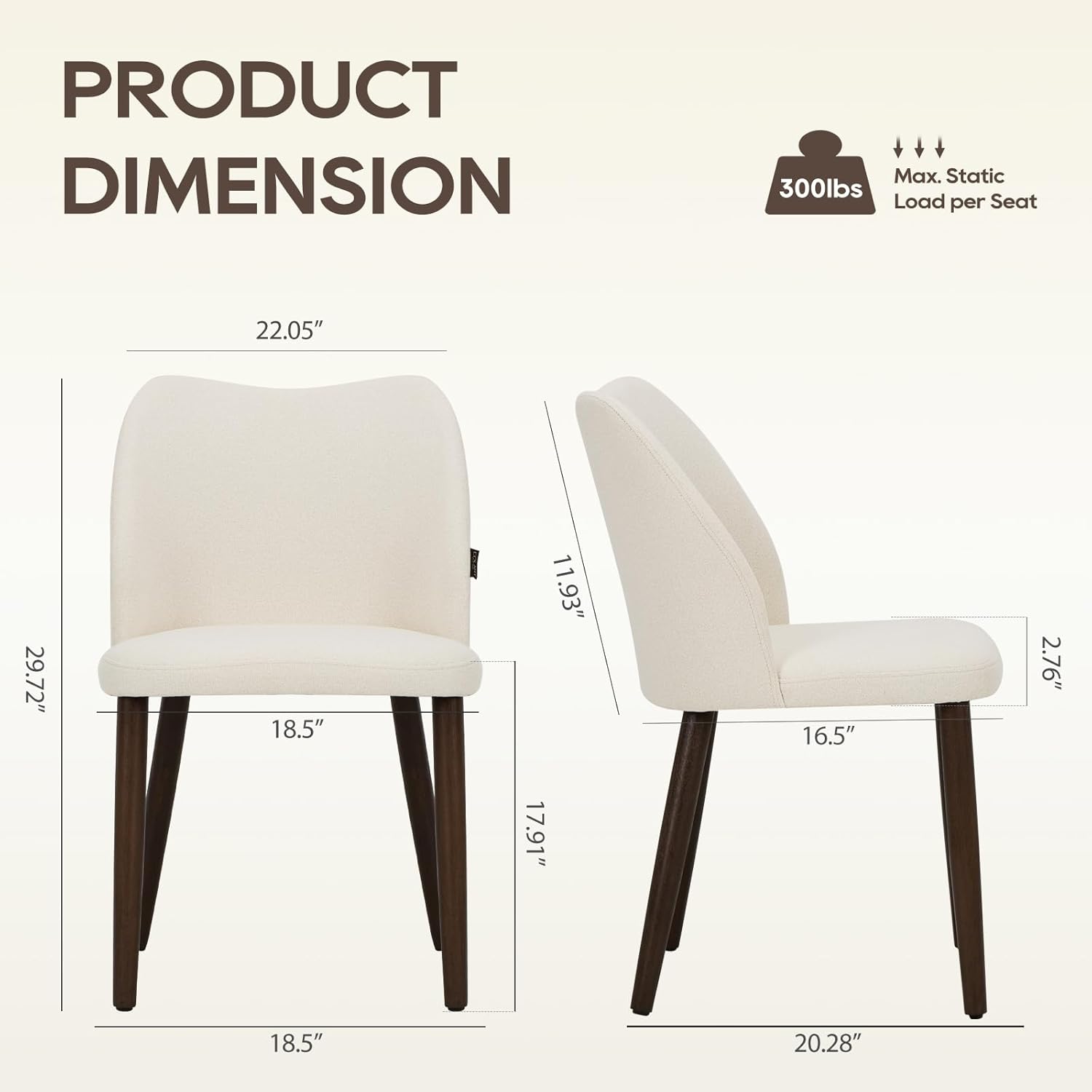 Wooden Dining Chairs Set of 4, Upholstered Kitchen Dining Room Chair, Modern Fabric Farmhouse Dinner Chair for Restaurant & Cafe, Beige