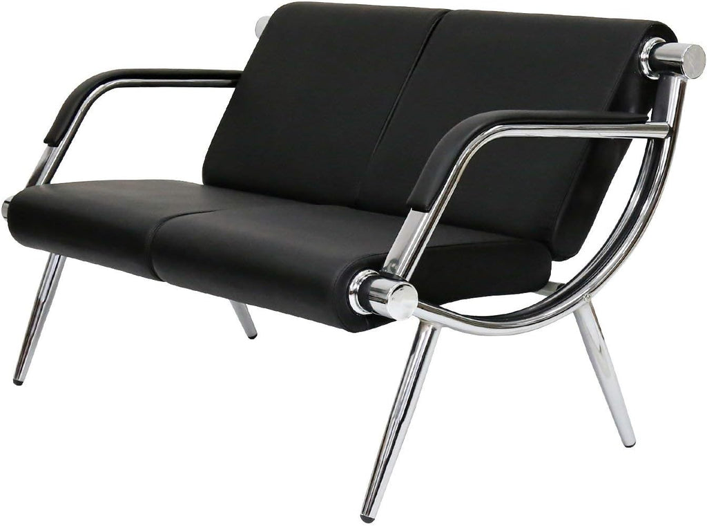 Peach Tree Black Leather Executive Side Reception Chair Office Waiting Room Guest Reception, Salon Barber Office Waiting Chair Bank Hall Airport Reception Waiting Chair 3 Seats Bench