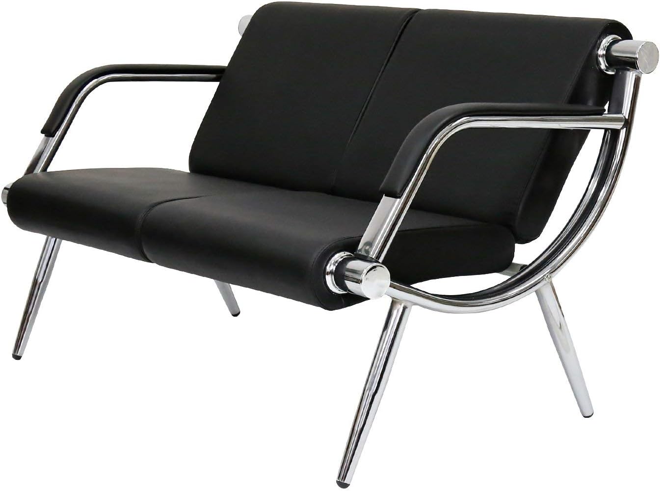 Peach Tree Black Leather Executive Side Reception Chair Office Waiting Room Guest Reception, Salon Barber Office Waiting Chair Bank Hall Airport Reception Waiting Chair 3 Seats Bench