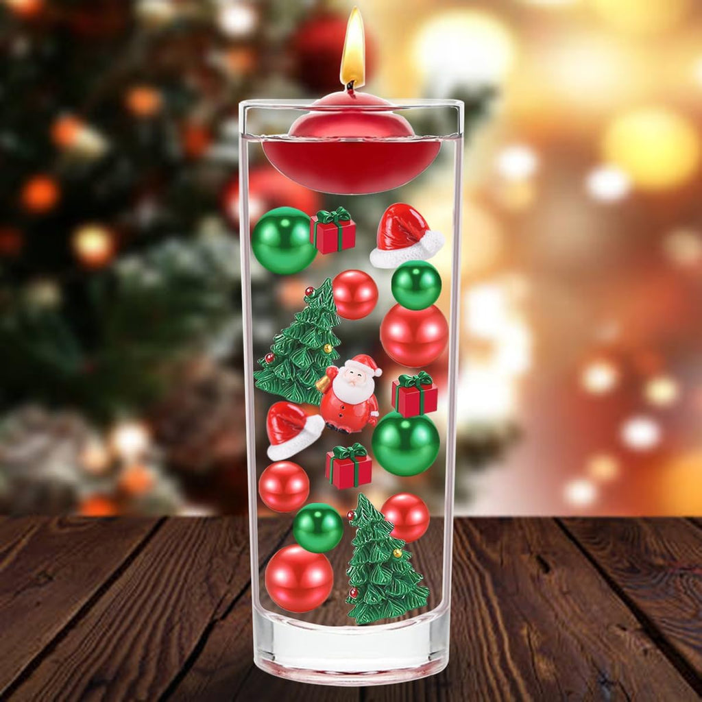 10066Pcs Christmas Vase Filler Decor Set Red Green Beads Santa Hat Christmas Trees Gift Boxes Vase Filler for Home Party Decoration
