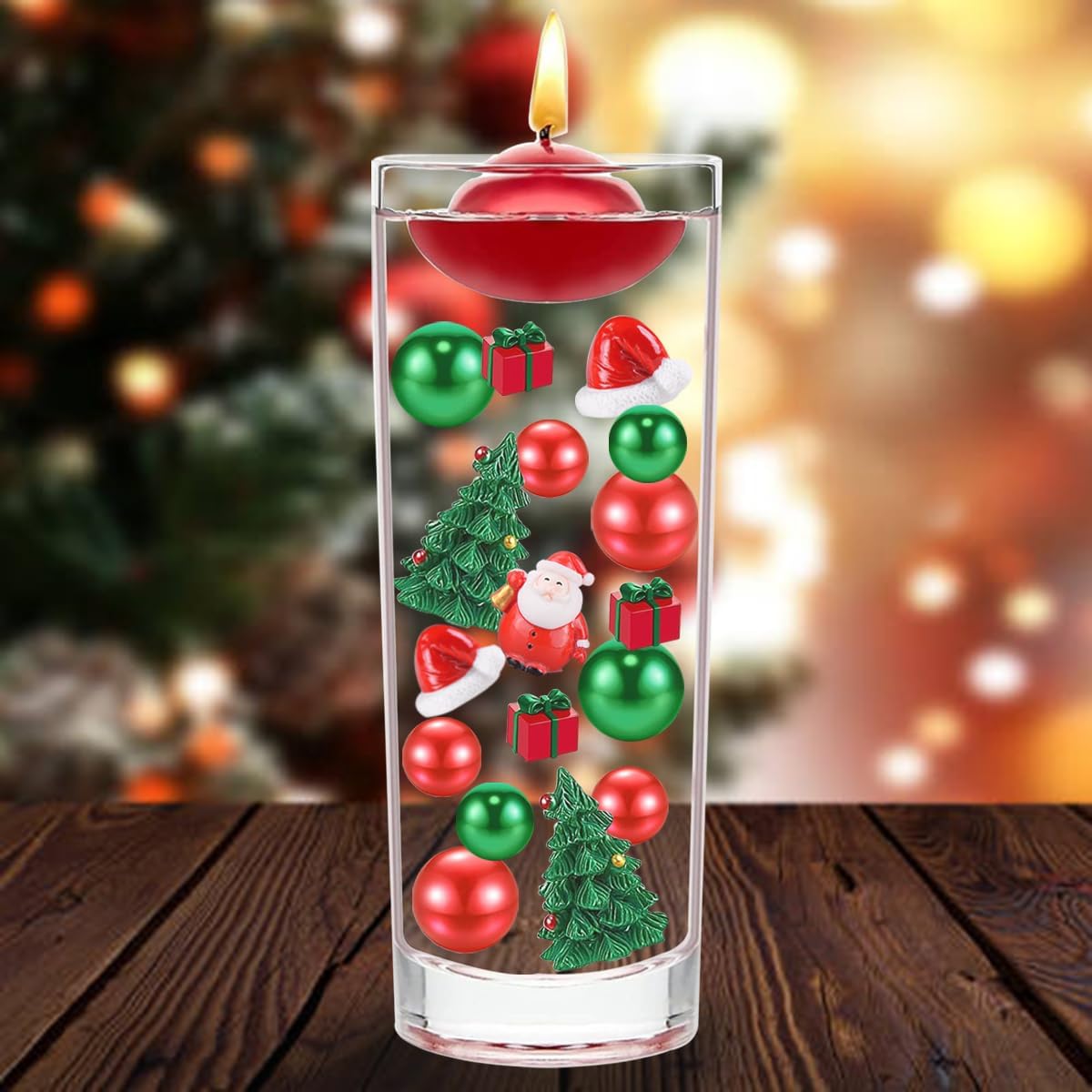 10066Pcs Christmas Vase Filler Decor Set Red Green Beads Santa Hat Christmas Trees Gift Boxes Vase Filler for Home Party Decoration
