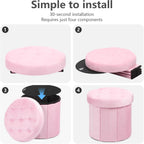 AmasSmile Storage Ottoman Folding Foot Rest Stool, 14x14x13 inch Small Leather Footstool Bench, Short Ottoman Bench, Storage Foot Rest Store, Blanket Chest, Rose Pink