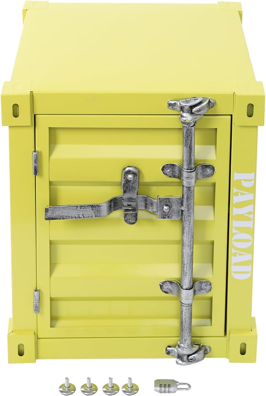 Industrial Wind Bedside Table, End Tables, Container Style Locker Wrought, Tinplate Bilayer Side Table, Metal Locker Nightstand with Combination Lock for Bedroom, Living Room, Office - Yellow