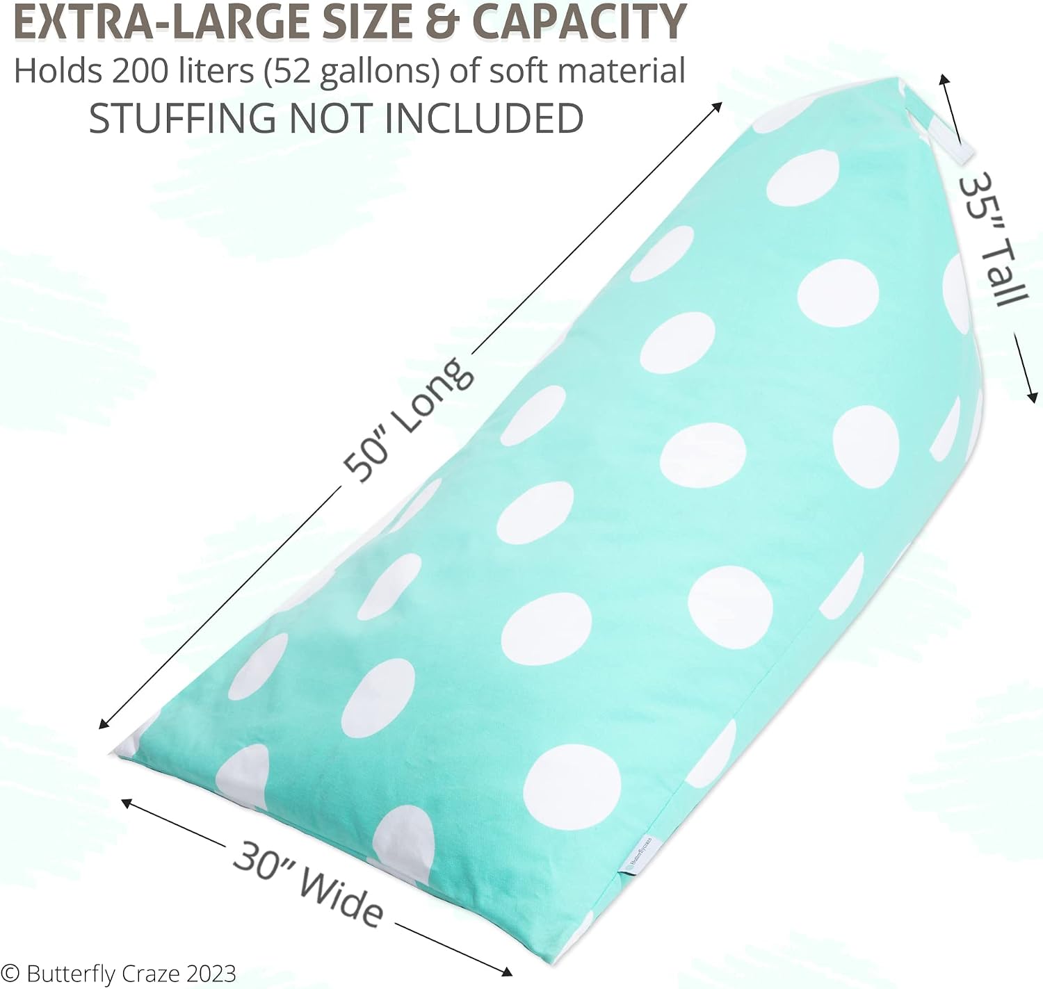 Butterfly Craze Kids Bean Bag Chair Cover - Zippered Plush Toy Organizer & Stuffed Animal Storage - Cozy Floor Lounger & Bean Bag Chairs for Kids - Aqua Polka Dots, 50 x 30 x 35 in