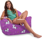 Posh Creations Bean Bag Chair Structured Seat for Kids, Teens and Adults, Comfy Bean Bag Chair for Gaming, Reading and Watching TV, Malibu Lounge Chair, Canvas - Unicorn and Rainbows on Purple