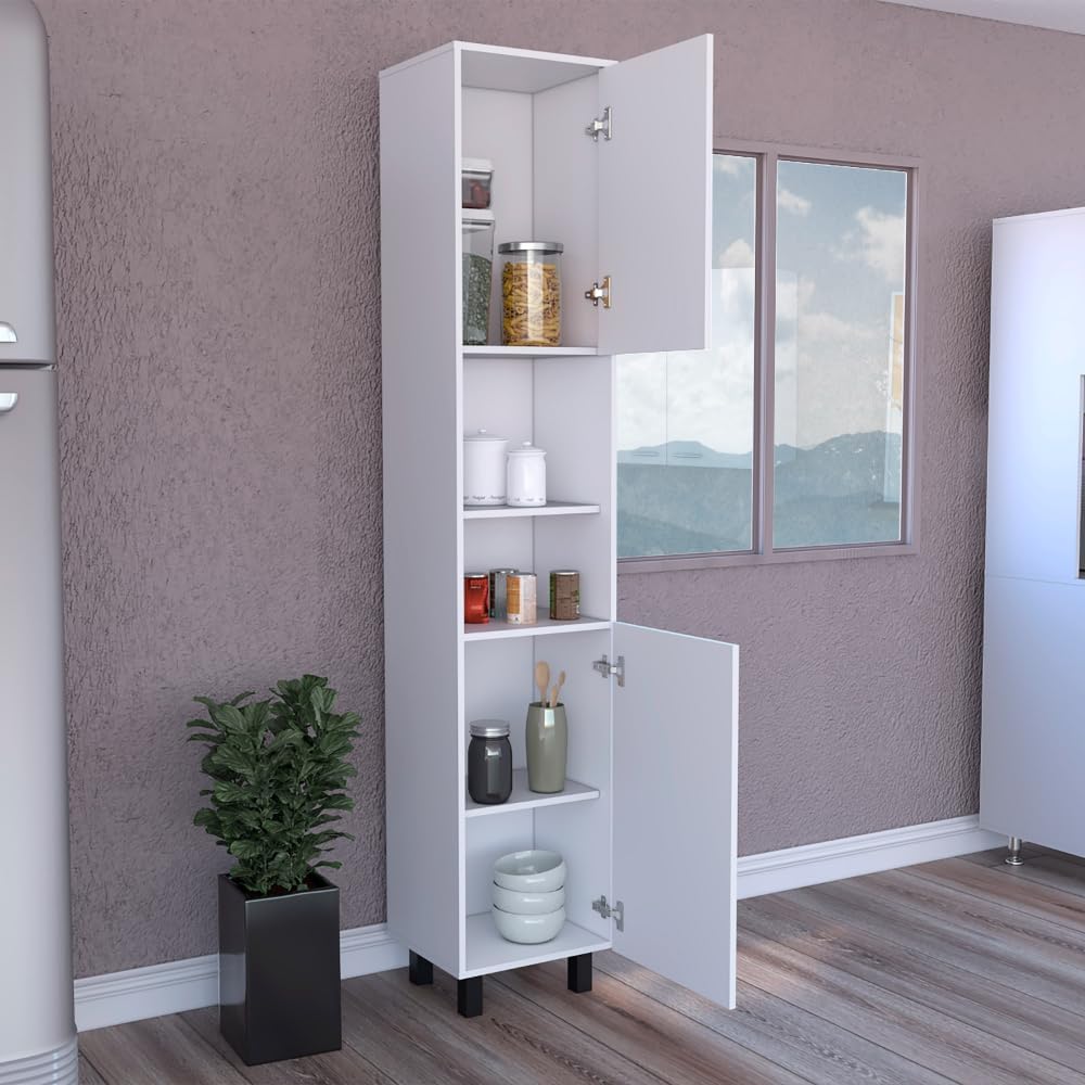 79" White Kitchen Storage Cabinet - 2 Open Shelves & 3 Internal | Pantry Organization, Dining Room