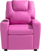 VEVOR Kids Recliner, Toddler Recliner with Cup Holder, 101° to 121° Adjustable Backrest, Push Back PU Leather Kids Reclining Chair Couch with Footrest & 90 lbs Load, Ideal for Child Ages 1-6, Pink