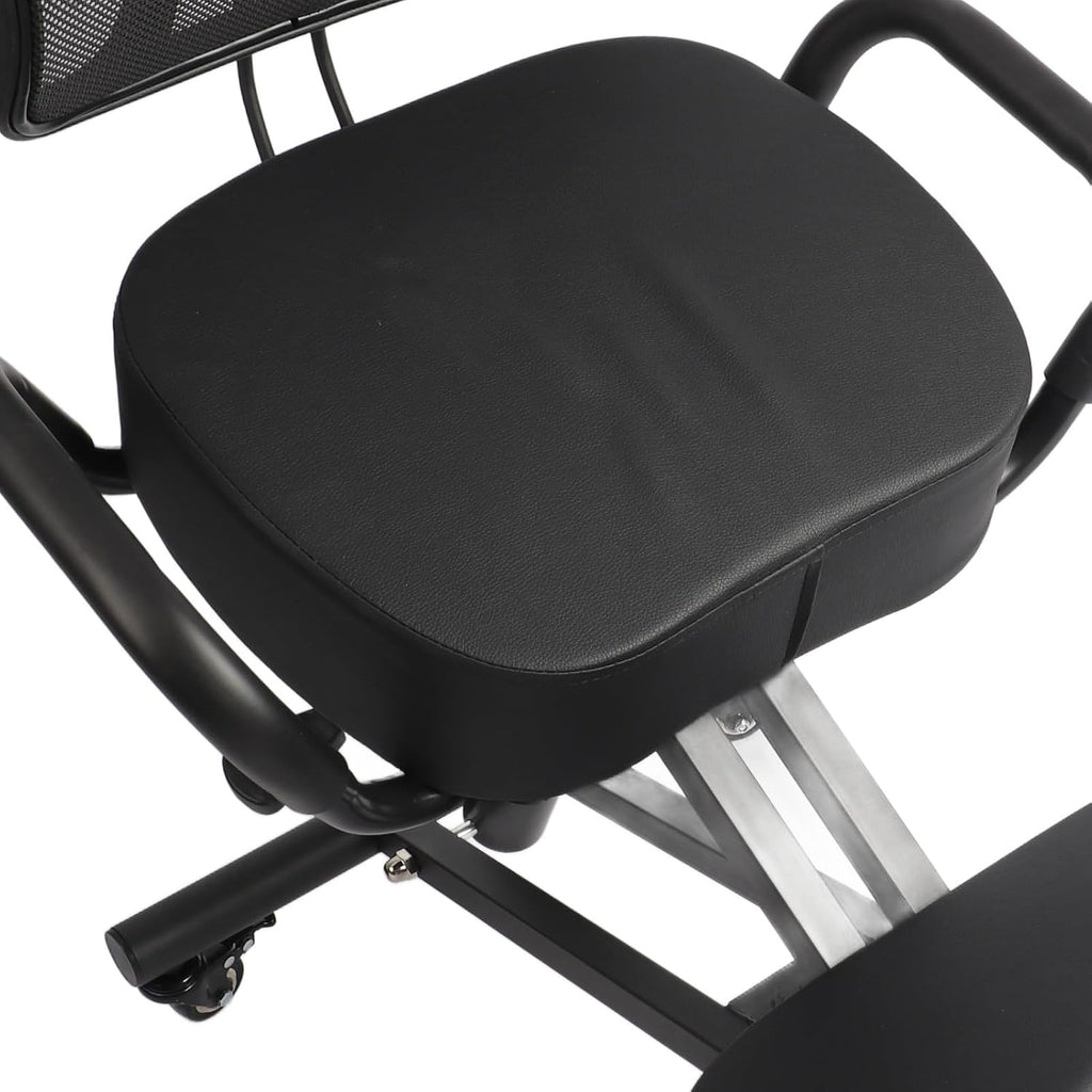 Adjustable Kneeling Chair with Back Support Ergonomic Design for Posture Correction in Office Home Environment Leather Cushion and Steel Frame