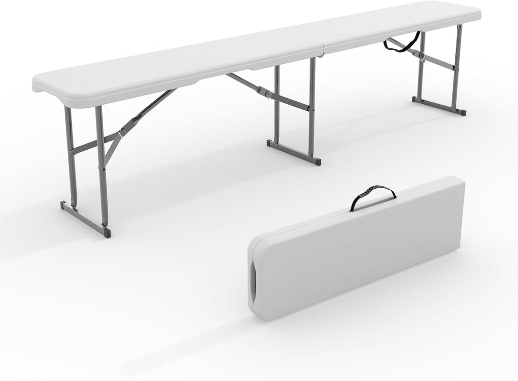 Garvee 6FT Folding Bench, Plastic Portable Folding Bench Seat with Carry Handle & Lock for in/Outdoor Activities, Picnic, Soccer, Caming Dining Seat, White