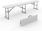 Garvee 6FT Folding Bench, Plastic Portable Folding Bench Seat with Carry Handle & Lock for in/Outdoor Activities, Picnic, Soccer, Caming Dining Seat, White