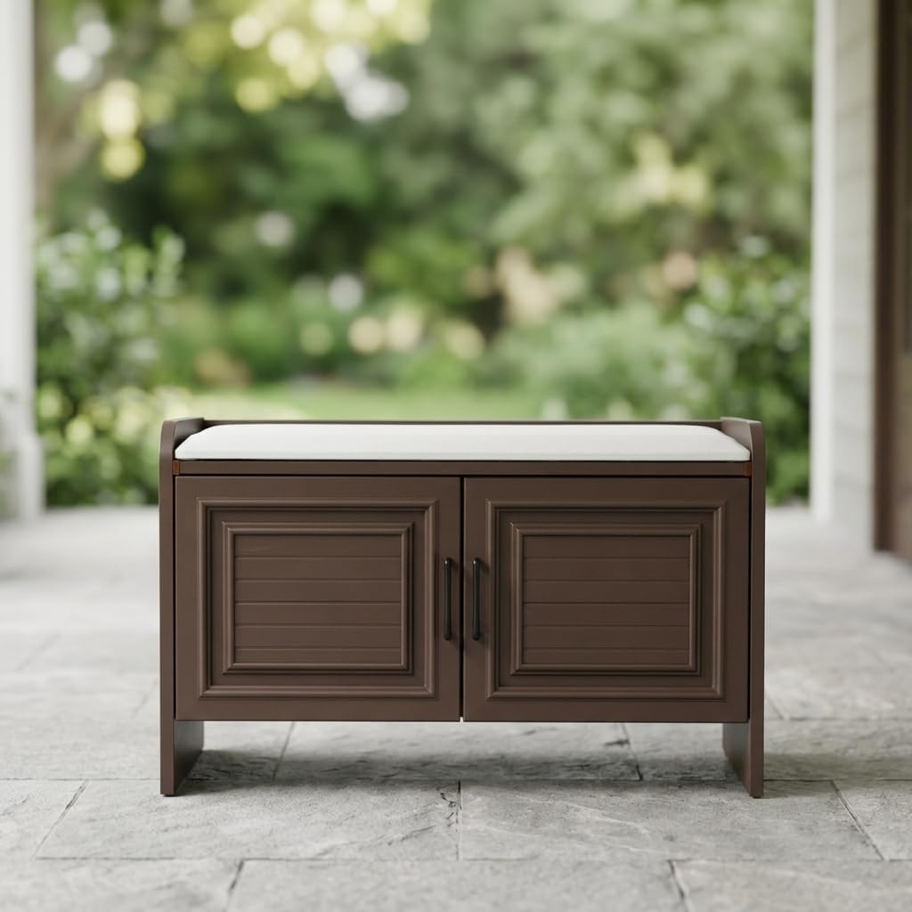 Water Outdoor Shoe Bench with Storage for Entryway, No Assembly Required, 300kg Capacity Bench Cushion, L110cm W36cm H50cm