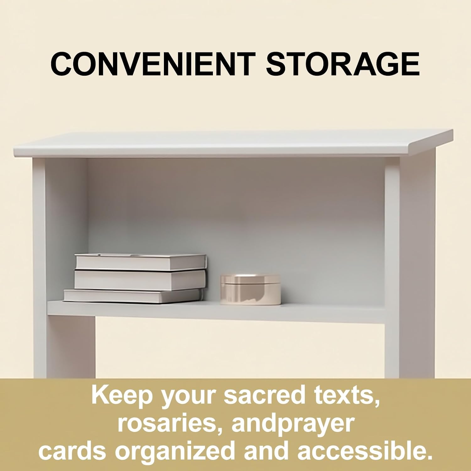 Church Prayer Bench Kneeler Wooden Prayer Kneeler with Book Shelf Prayer Table at Home with Cushion Pad Meditation Stool Kneeling Stool for Church Family(White)