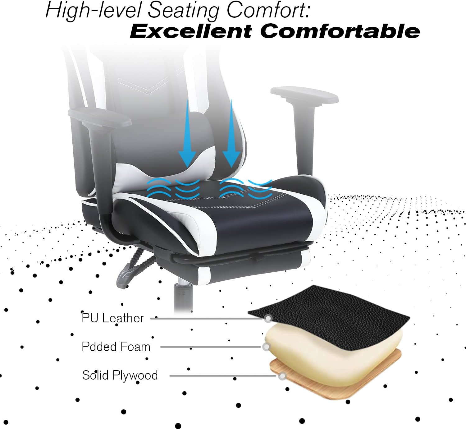 HCB Gaming Chair, Computer Office Chair, Ergonomic Desk Chair Height Adjustable Recliner Swivel High Back with Lumbar Support, Footrest, Headrest, Racing Style （White）