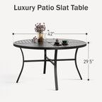 PHI VILLA Patio Round Table w/Umbrella Hole, Metal Table for 4, Black | 42" wrought iron dining table. Slatted top design, weather resistant. Perfect for outdoor deck, porch, backyard.