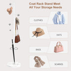 Coat Rack Stand, White Metal Coat Rack Freestanding with 8 Hooks | Coat Rack with Natural Marble Base,Modern Coat Hanger Stand, 3 Adjustable Coat Hall Clothes Tree Stand for Office